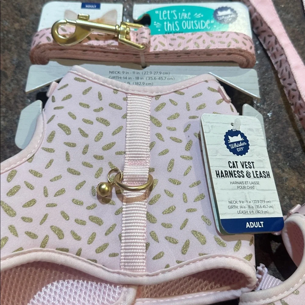 Whisker city pink gold glitter Cat kitten and adult Harness Set lot nwt new